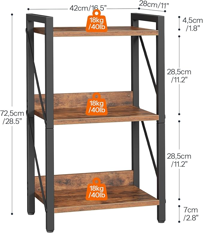 HOOBRO Bookshelf, 3-Tier Industrial Bookcase, Book Shelf Storage Organizer