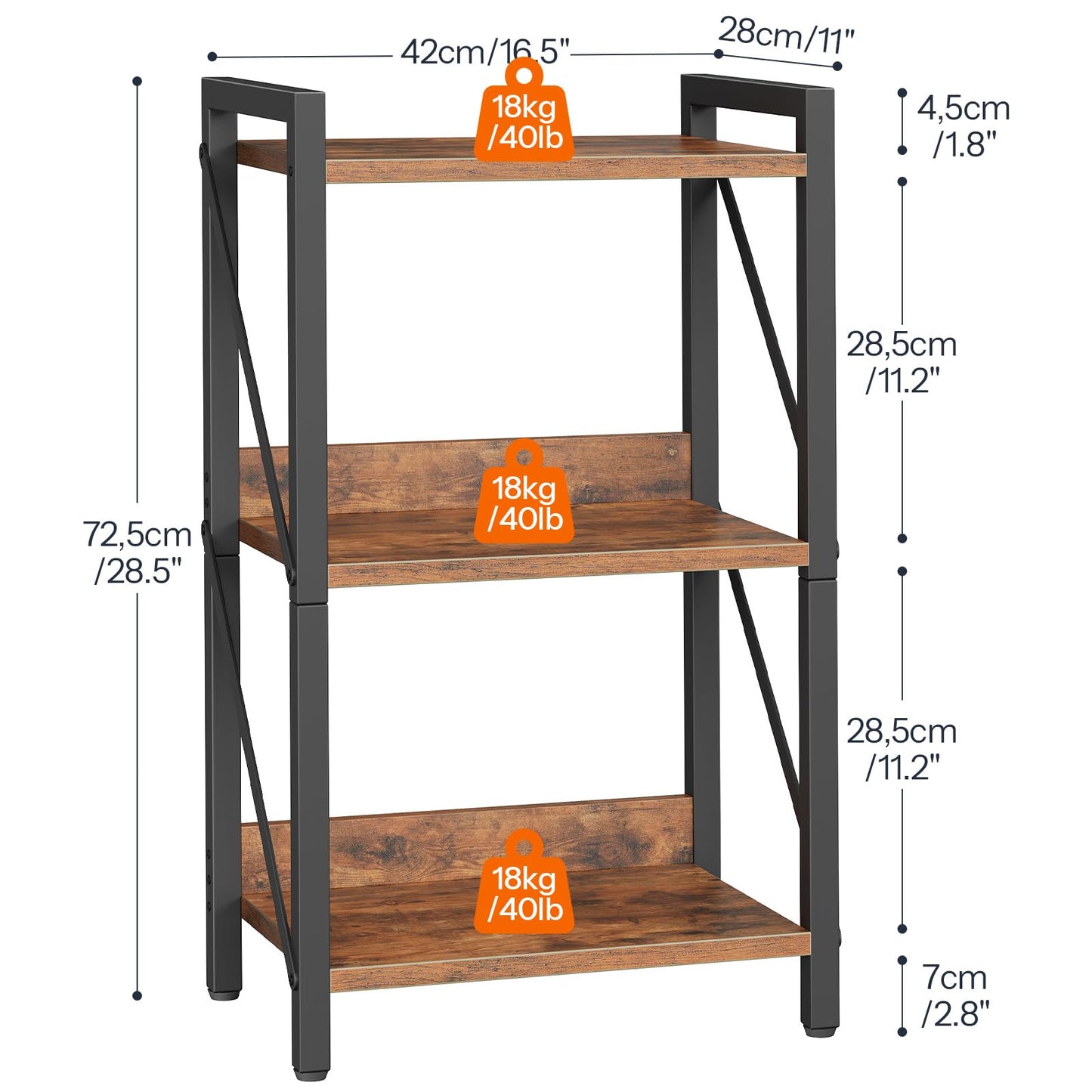 HOOBRO Bookshelf, 3-Tier Industrial Bookcase, Book Shelf Storage Organizer, Small Bookshelf with Metal Frame for Living Room, Bedroom, Home Office, Kitchen, Rustic Brown and Black BF71SJ01