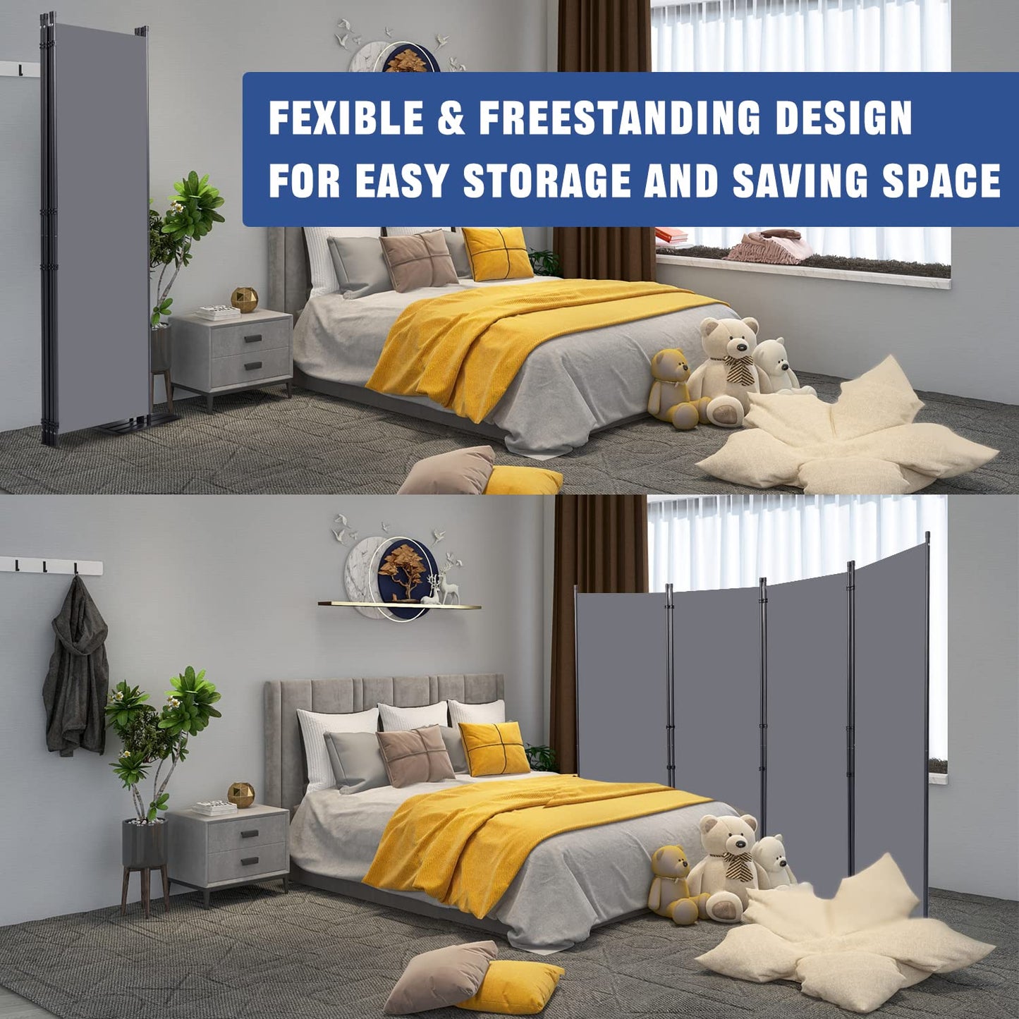 Room Divider 6FT Portable Room Dividers and Folding Privacy Screens, 88'' W Fabric Divider for Room Separation, 4 Panel Partition Room Dividers Freestanding Wall Divider Screen for Dorm Studio Office