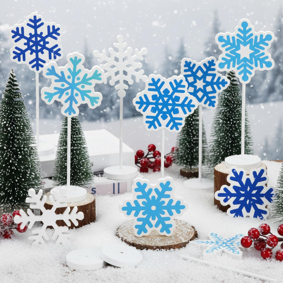Geelin 10 Pcs Wooden Snowflake Table Decor Winter Decoration Snowflakes Table Centerpiece Standing Snowflakes Tabletop Signs Tabletop Gift for Winter Holiday Wonderland Home Desk Party Decoration