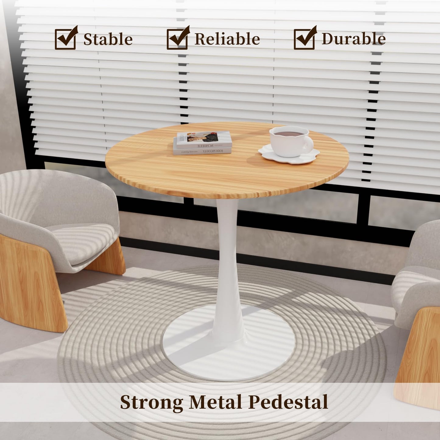 23.62" Small Round Dining Table for 2 – Durable & Well-Made Tulip Table with Sturdy Metal Frame, Compact 2-Seater Kitchen or Dining Room Table for Small Spaces, Apartments, Café, Restaurant, Office