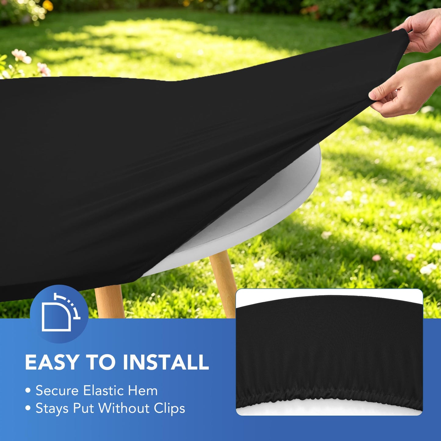 Enjoyidea Fitted Round Table Covers 60 Inch-4 Pack Black Elastic Spandex Table Cloth-Small Stretch Folding Circle Tablecloths Topper Cap for Kitchen Dining Commercial Party Picnic Event Banquet Tables