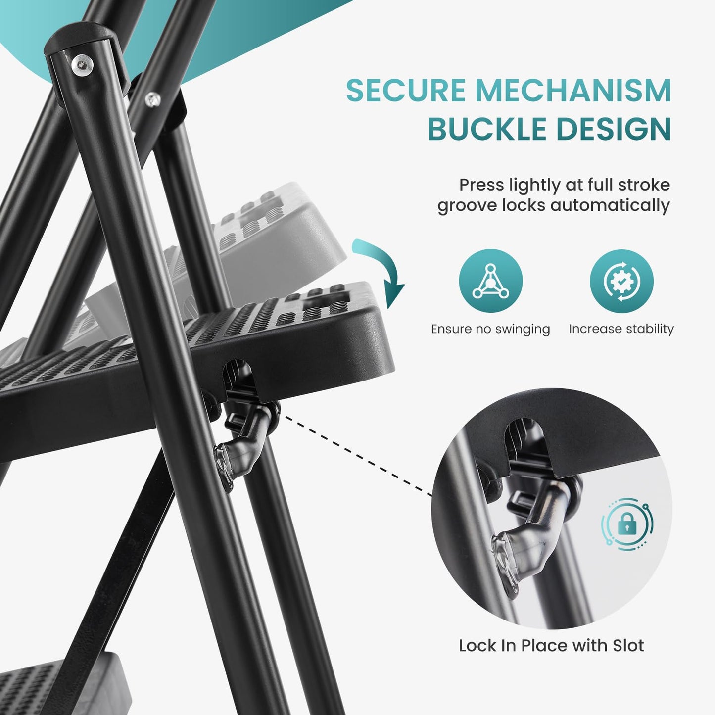 Smug Step Ladder, 2 Foldable Step Stool with Anti-Slip Pedal & Handrail