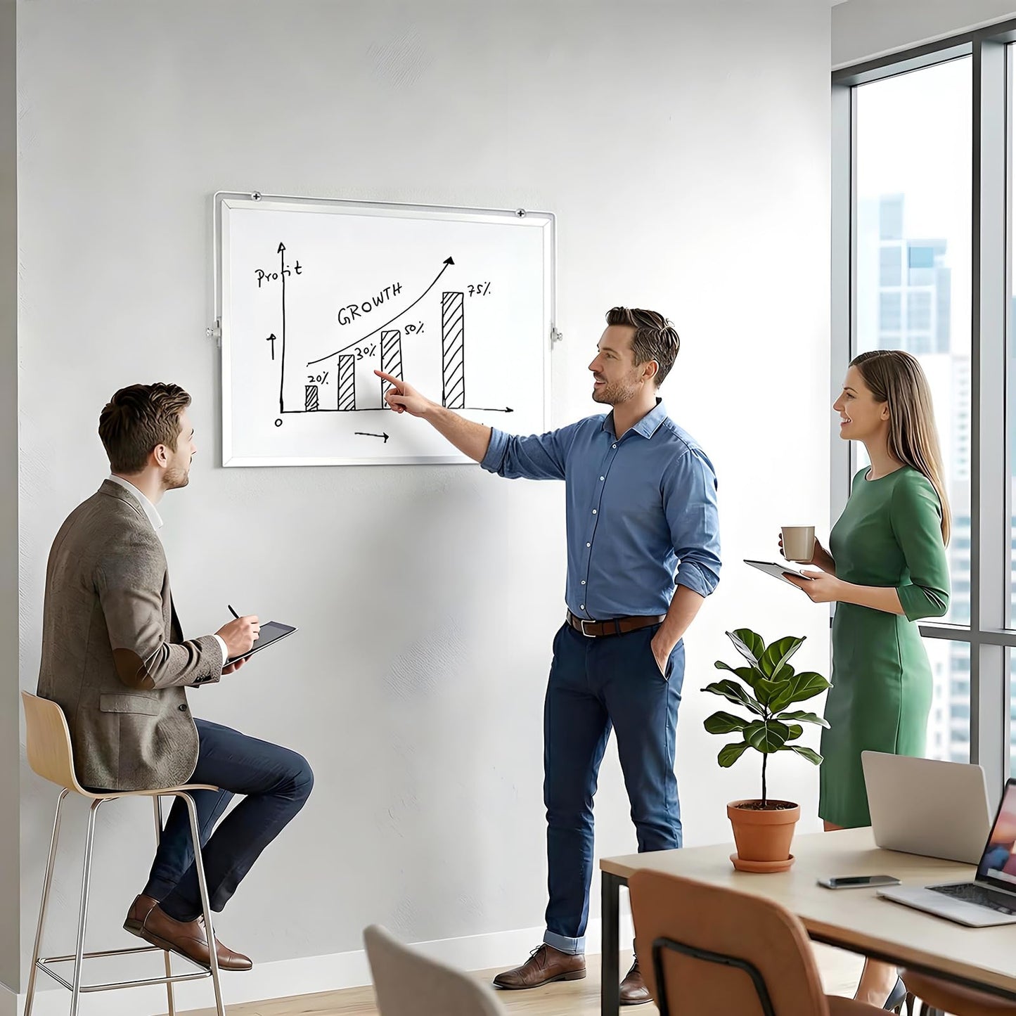 Lumspax White Board with Stand, 24" x 18" Double-Sided Desktop Dry Erase Board, Portable Magnetic Whiteboard Easel for Kids Office Home School