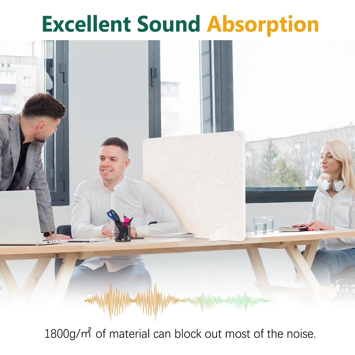 DOLLAR BOSS 2PCS Acoustic Desk Dividers 24" x 20", Soundproof Freestanding Privacy Panels for Table, Noise Reducing Desktop Partition for Office, Home, Classroom, Study Area with 20 Pushpins,Beige