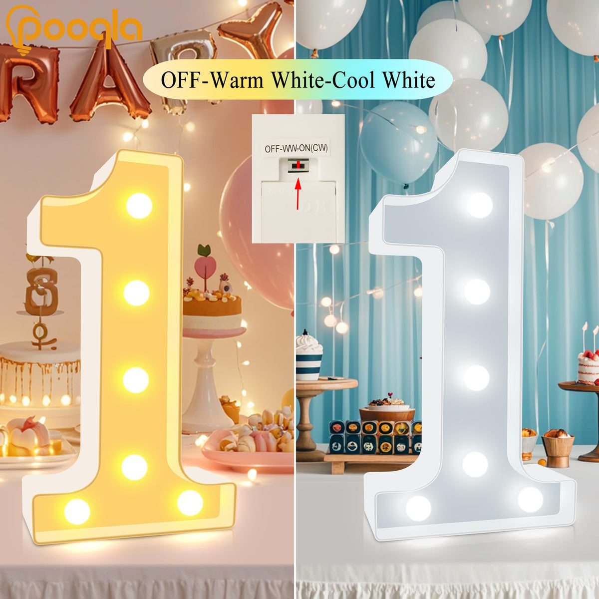 Pooqla LED Light Up Numbers, Warm White and Cool White Decorative Lighted Marquee Numbers, Light Up Numbers for Boys Girls Party, Wedding, Bar, Night Light, Room Decor, Birthday Decoration, Number 4