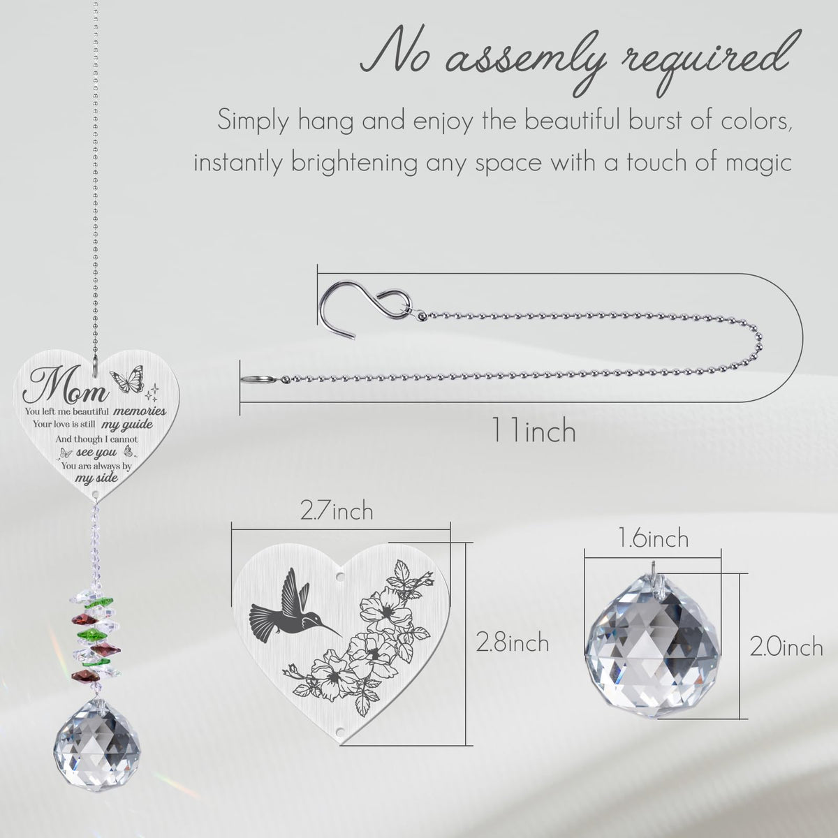 Mom in Heaven Memorial Crystal Suncatcher,Memorial Gifts for Loss of Mom,Loss of a Mother Sympathy Gifts,Hanging Crystals Ornament for Window Rainbow Maker Prisms Home Decor Gift