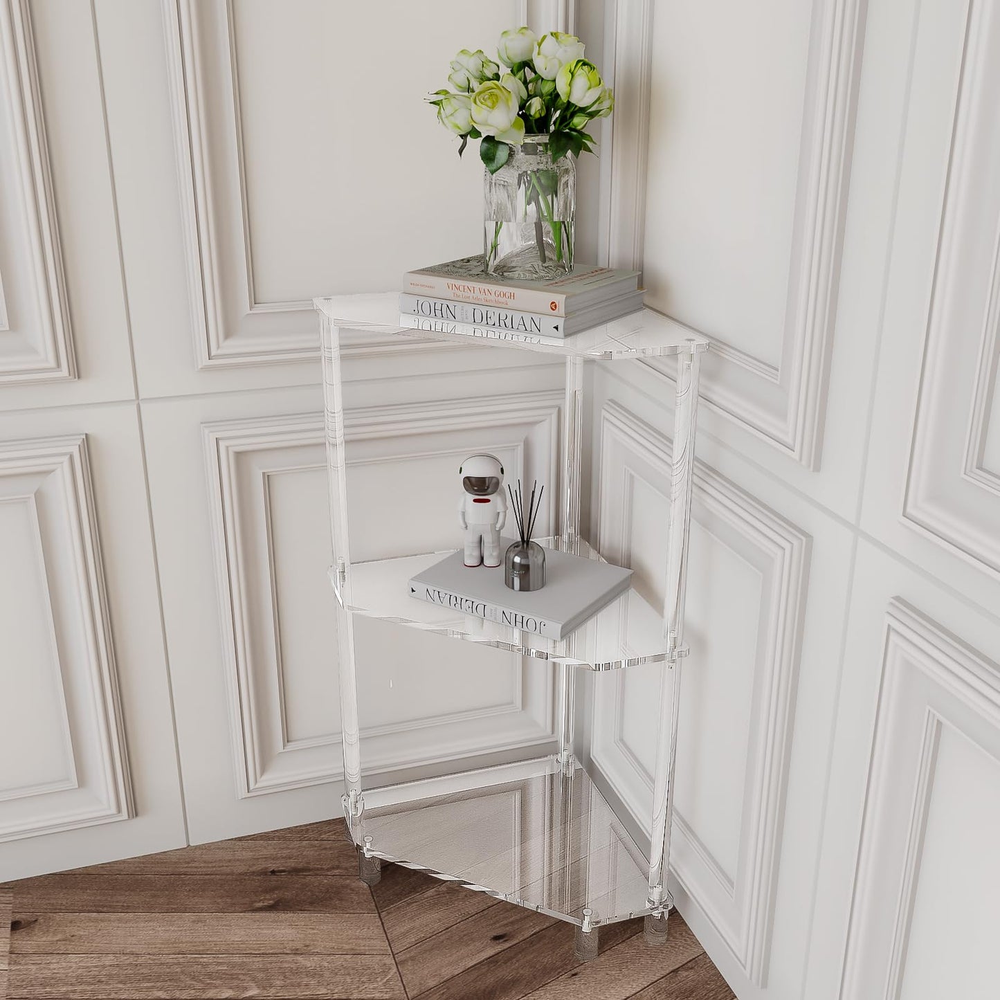 Eglaf Acrylic Corner Side Table, 3 Tier Triangle End Table Side Table