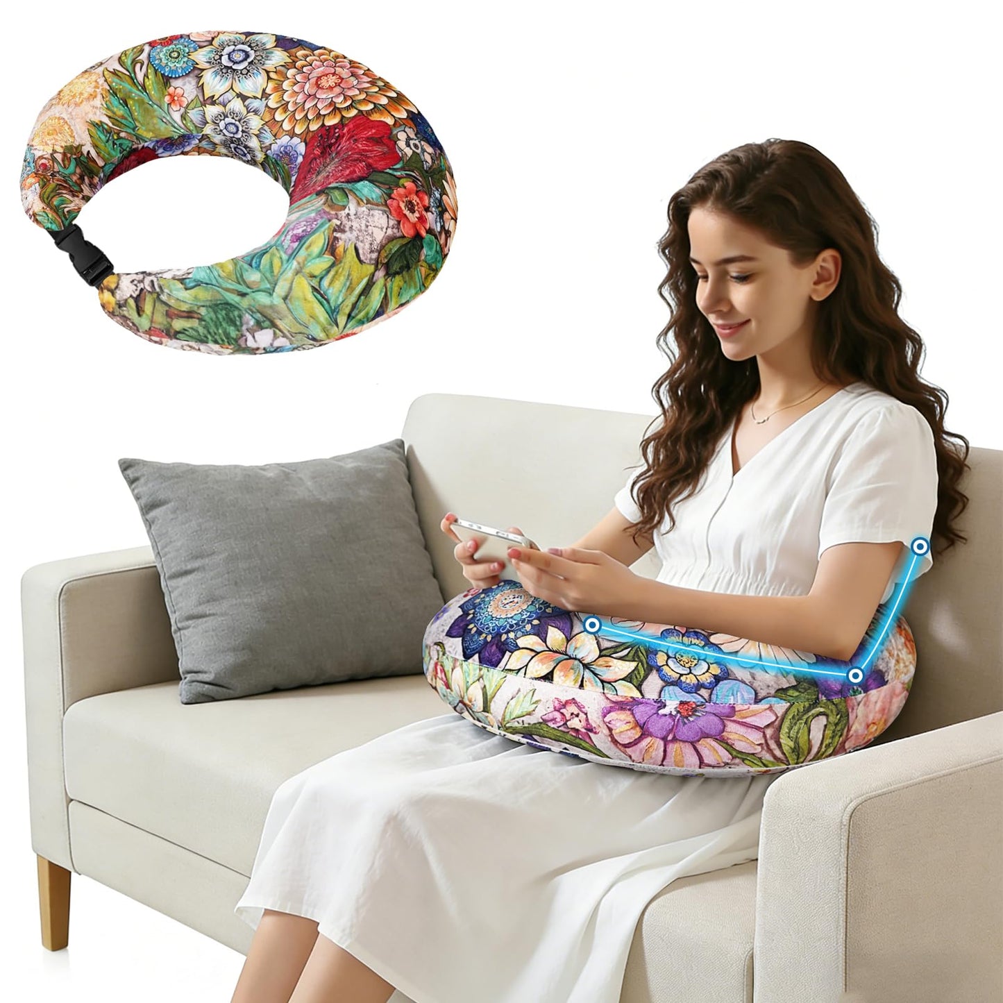 Crafting Pillow for Crocheting, Crochet Pillow for Lap Support, 12 Fun Print Styles, Ergonomic Arm Support, For Bed, Floor, Chair Comfort, Pain Relief and Fatigue for Gaming and Woking (Flower)
