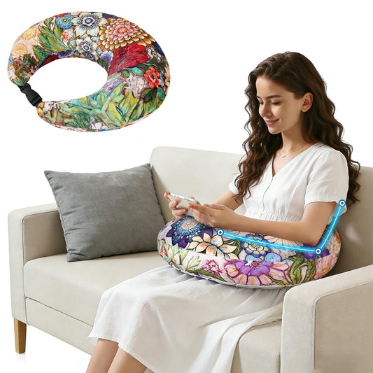Crafting Pillow for Crocheting, Crochet Pillow for Lap Support, 12 Fun Print Styles, Ergonomic Arm Support, For Bed, Floor, Chair Comfort, Pain Relief and Fatigue for Gaming and Woking (Flower)