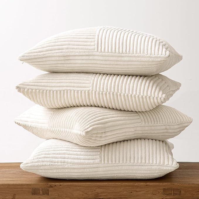 MIULEE Beige Throw Pillow Covers 16x16 Inch Set of 4 Boho Patchwork Cushion