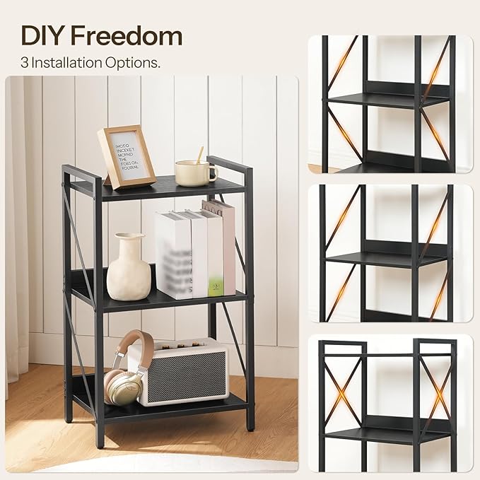 HOOBRO Bookshelf, 3-Tier Industrial Bookcase, Book Shelf Storage Organizer