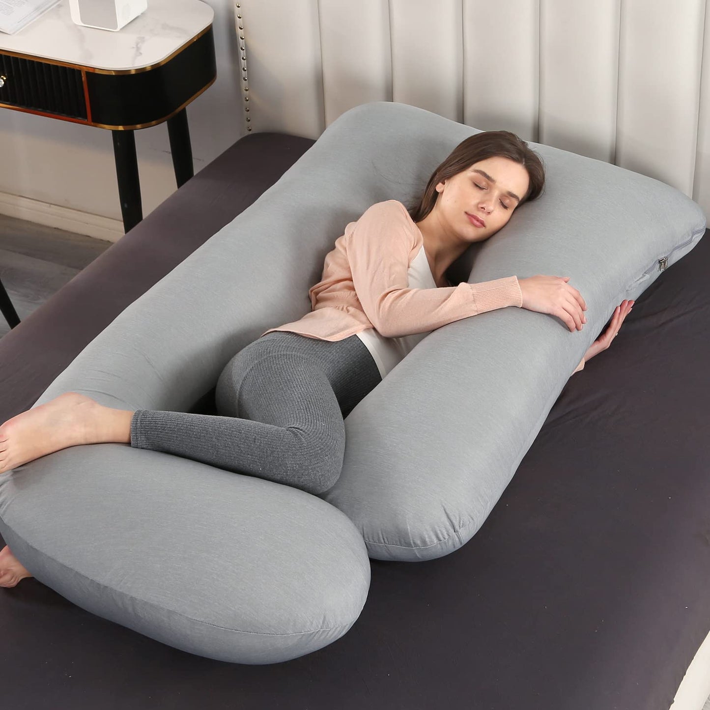 Elover Cooling Pregnancy Pillows for Sleeping,U Shaped Full Body Pillow with Removable Cover,Pregnant Women Must Haves,Maternity Essential,Light Grey