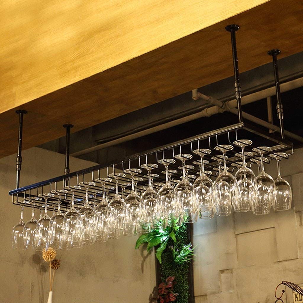 Creative Wrought Iron Wine Rack Upside Down Wine Glass Household Display Stand Bar Office Decor 7 Retro Copper 90cmX35cm