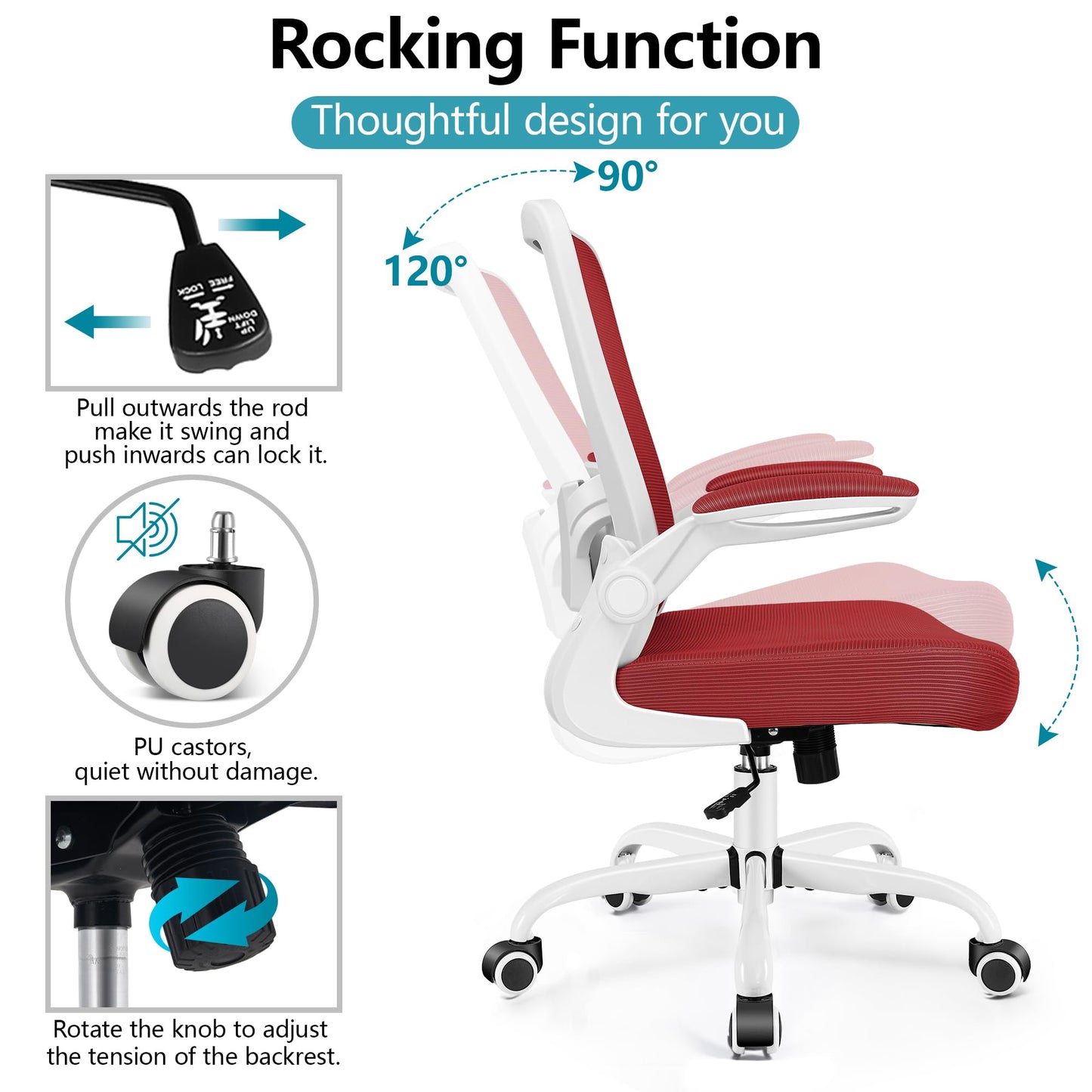 FelixKing Office Chair, Ergonomic Desk Chair Breathable Mesh Chairs Adjustable High Back Lumbar Support Flip-up Armrests, Executive Rolling Swivel Comfy Computer Chairs Home Office Fire Brick