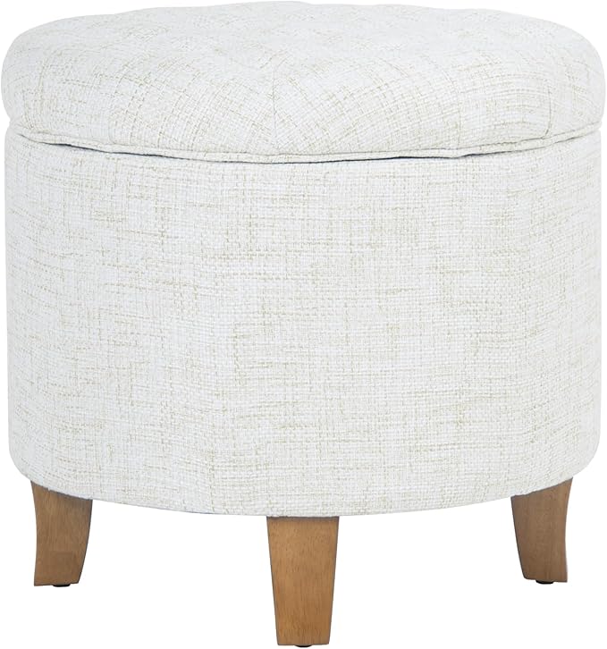 Homepop Home Decor | Upholstered Round Tufted Foot Rest Ottoman | Ottoman