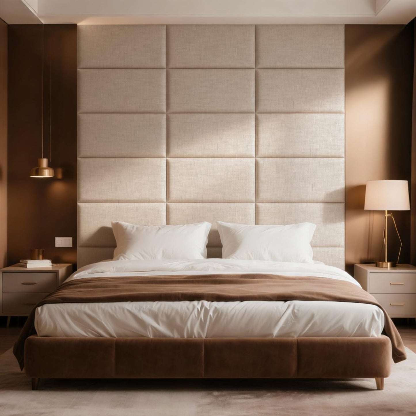 Fromann Upholstered Wall Mounted Headboard for Queen/TXL/King Size Beds, Peel and Stick Headboard 23.6" x 11.8"/PC, Interior Wall Panels for Bedroom Study, Headboards Only (3, Beige)