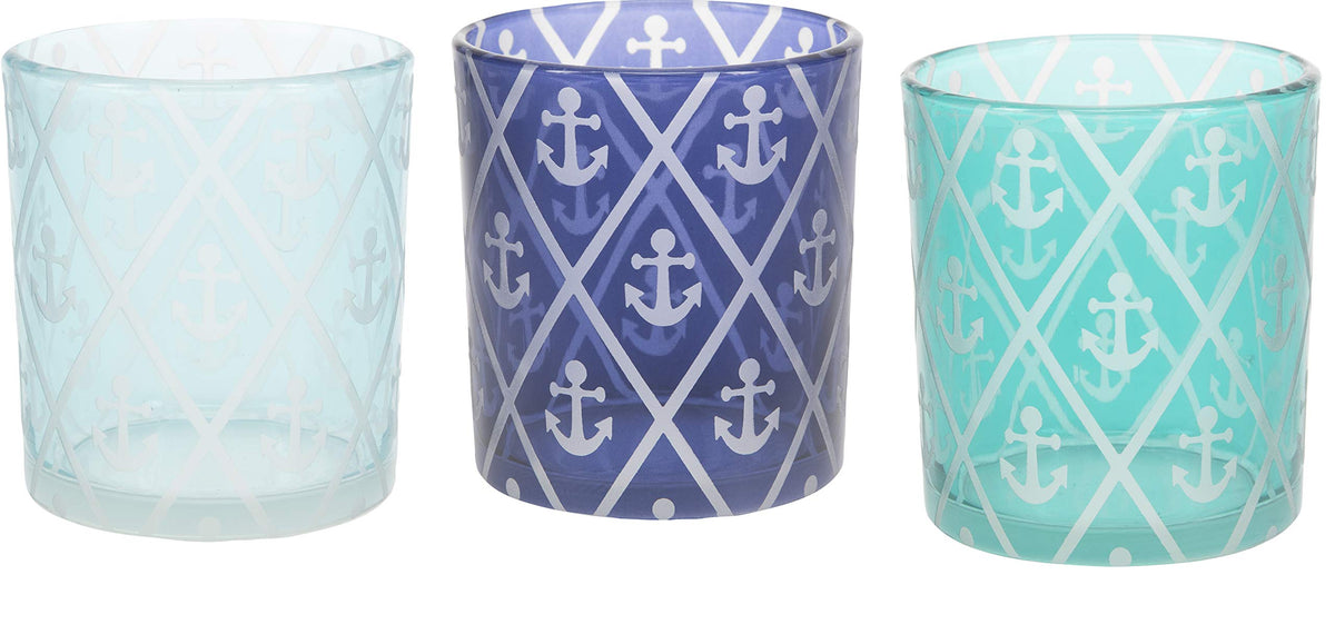 Blue Anchor - 3 Assorted Votive Holders