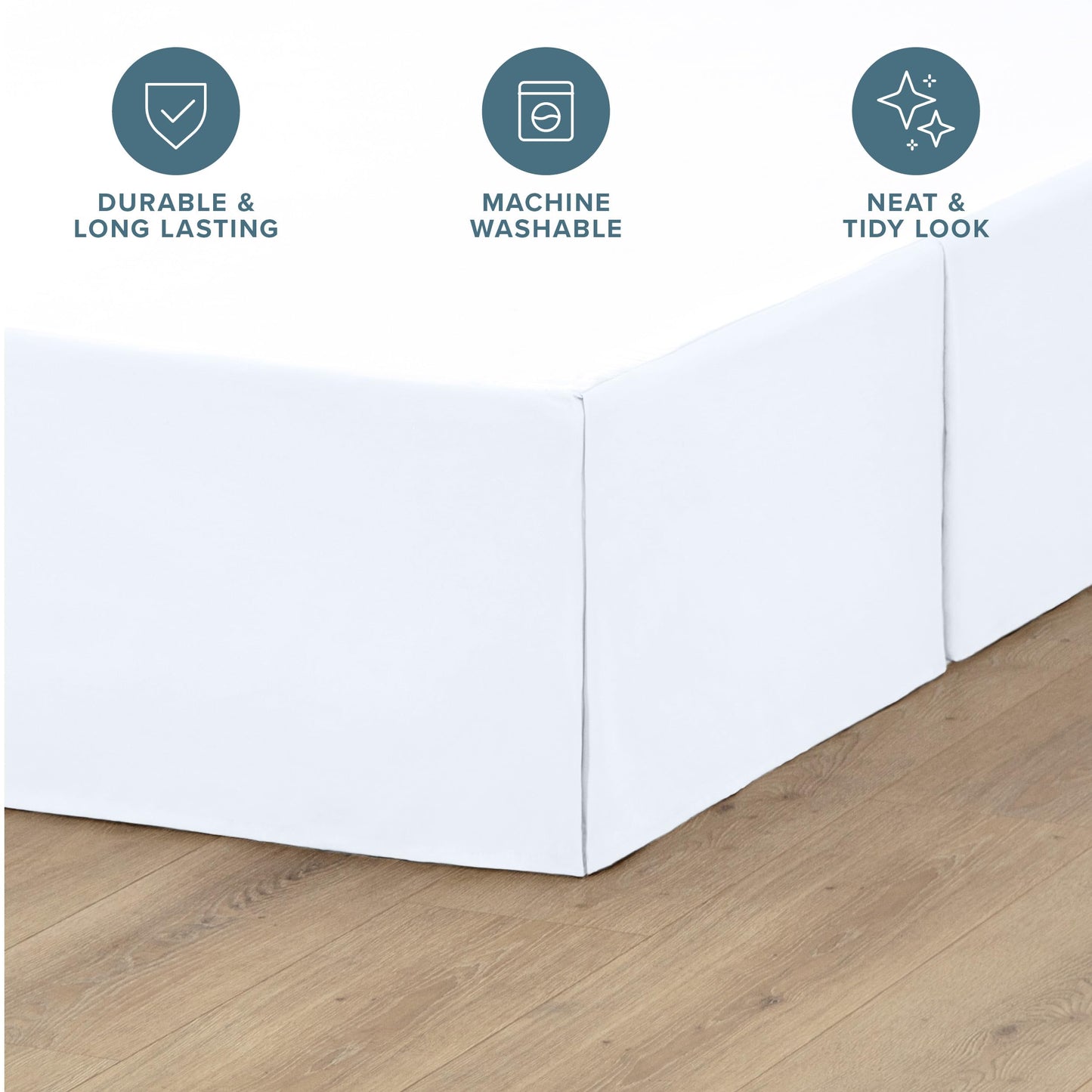 Bare Home Queen Bed Skirt - 15-Inch Tailored Drop Easy Fit - Bed Skirt for Beds - Center & Corner Pleats (Queen, White)