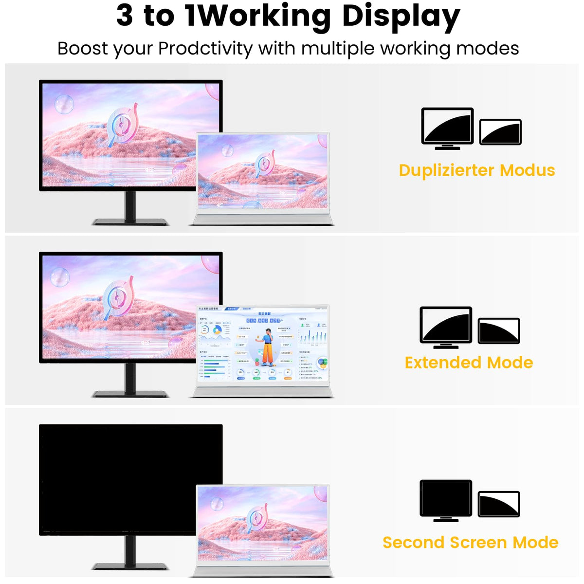 Prechen 15.6'' Touchscreen Portable Monitor, FHD IPS Display with Built-in Speaker & Protective Case, 10-Point Touch Screen, HDMI & USB-C Travel Monitors for Laptop, PC, Phone,Metal Gray + White