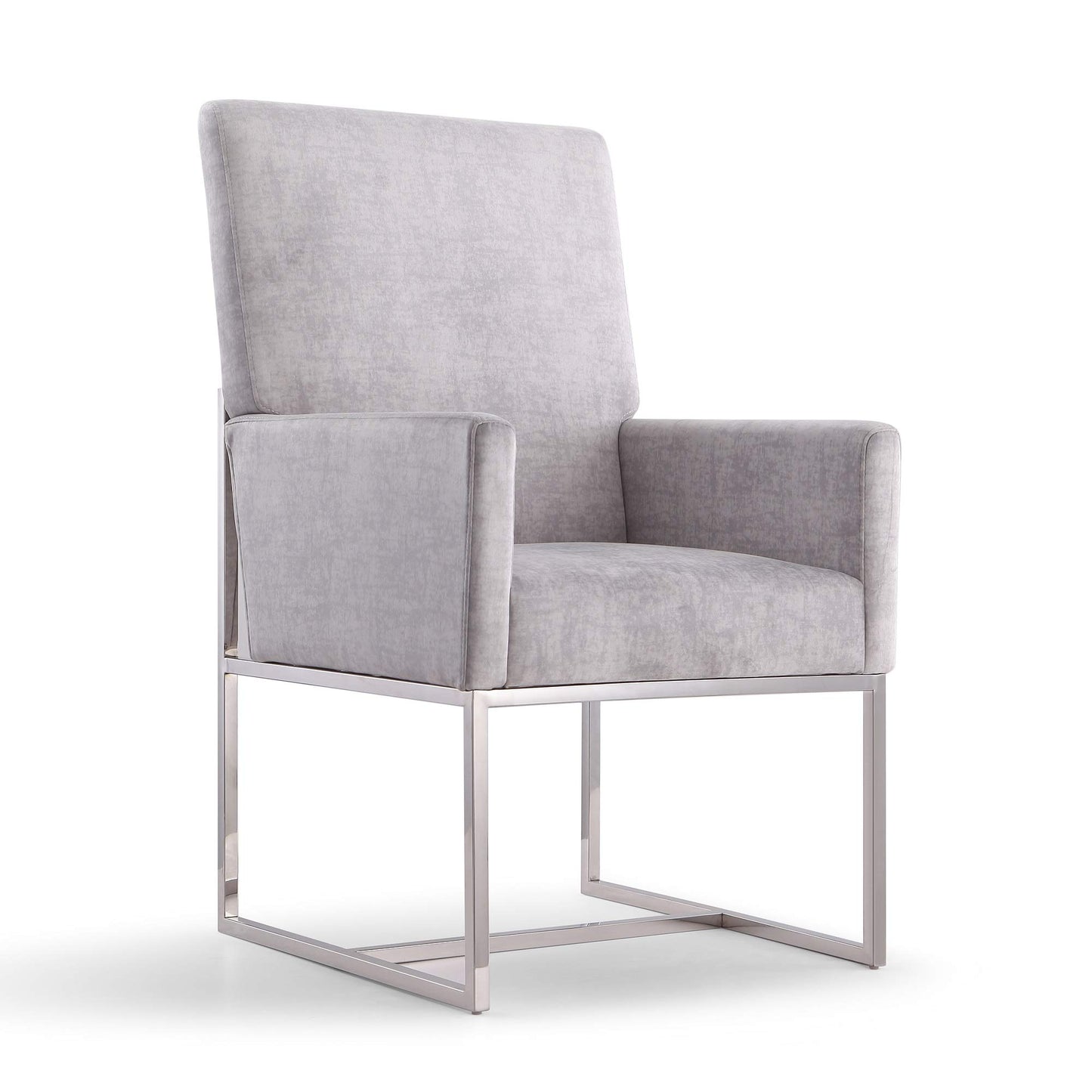 Manhattan Comfort Element Velvet Dining Chair with Polished Chrome Frame, Luxurious Modern Design, High Back and Armrests, Upholstered Accent Armchair, Fully Assembled, Set of 1, Grey