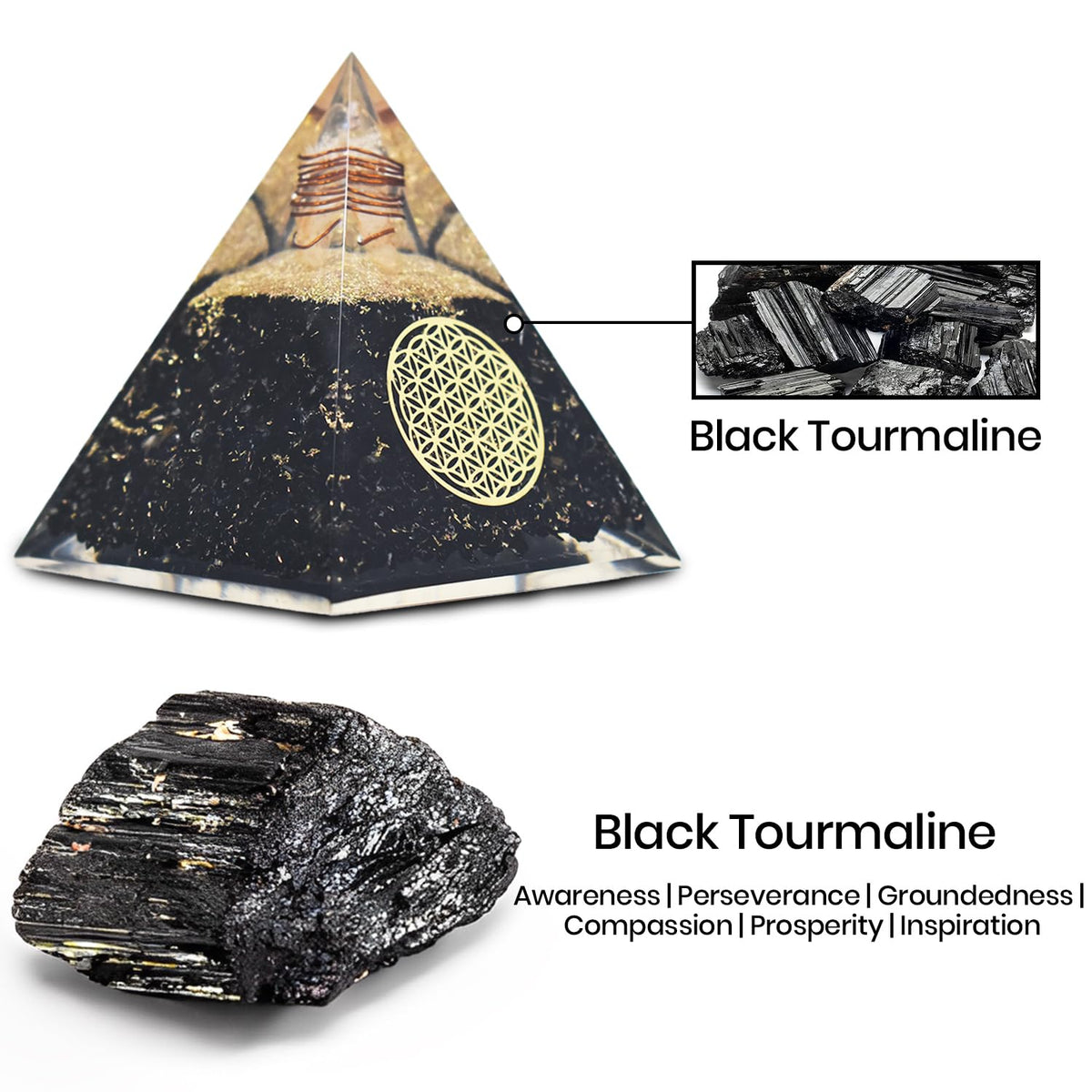 Set of 12 Mini Crystal Tree w/Black Tourmaline Orgonite Pyramid — Handcrafted Tree of Life Healing Crystal — Natural Chakra for Positive Energy, Home & Office Desk Decor, Birthday Gifts for Mom & Dad