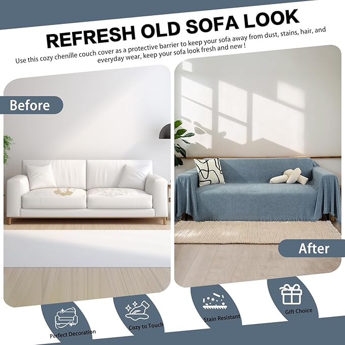 DREAMINGO Modern Minimalism Couch Cover Pets Loveseat Protector Greyish Blue