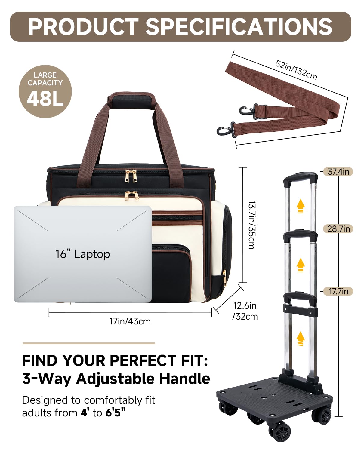 Amythe Rolling Teacher Tote Bag with Accordion File Organizer, 5-Wheel 15.6" Laptop Briefcase with Lunch Box, Wheeled Work Bag for Business, Office, Craft-Black