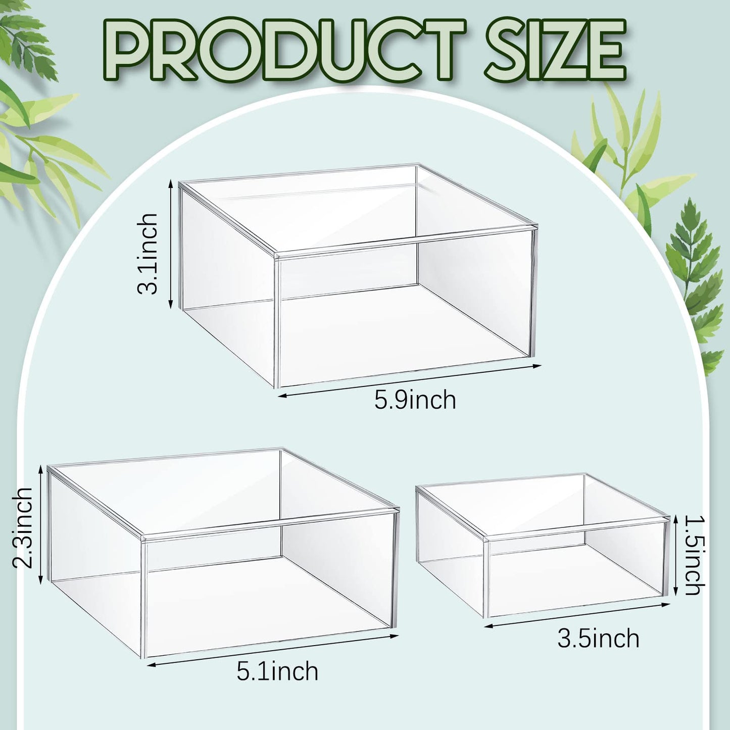 Jerify 6 Pcs Acrylic Risers Display Stands, 5.91'' 5.12'' 3.54'', Clear Square Nesting Pedestal Shelf with Hollow Bottom for Tabletop Jewelry Display, 3 Sized