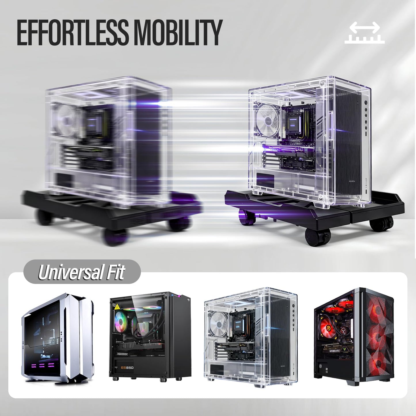 youkzuan Adjustable Computer Tower Stand with Locking Wheels | Mobile CPU Holder for Floor or Under Desk | Fits PC Towers 8.7"–11.8" Wide | Rolling Computer Case Stand for Home Office & Gaming