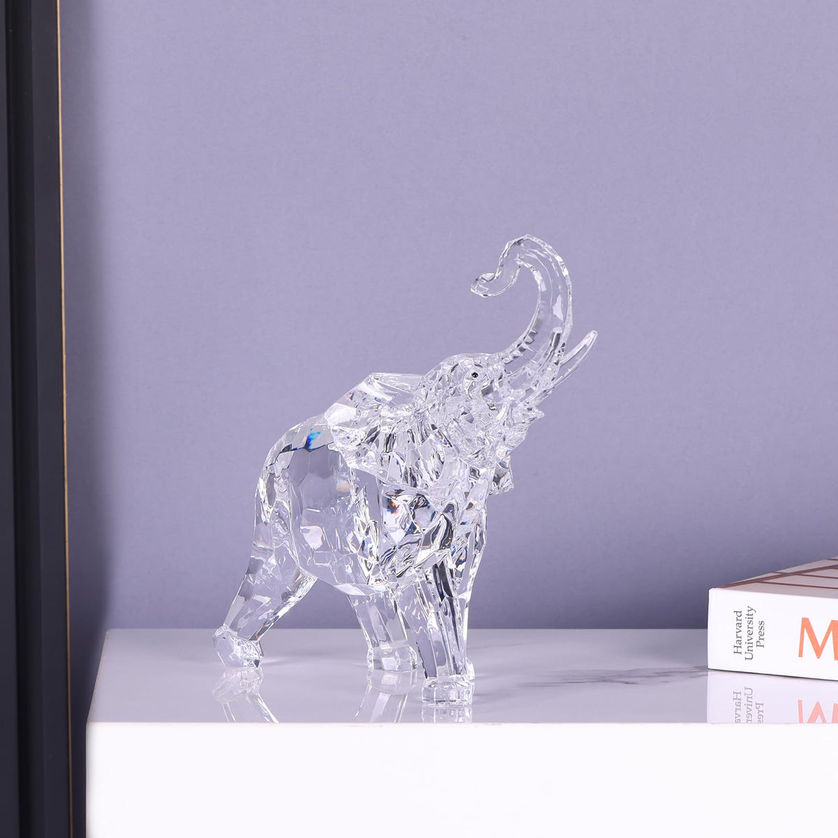 Acrylic Clear Elephant Figurines Crystal Glass Finish, High End African Statues for Home Decor, Elephant with Trunk up, Large Elephants Statue Sculpture, Lucky Gifts Office Feng Shui Elephants