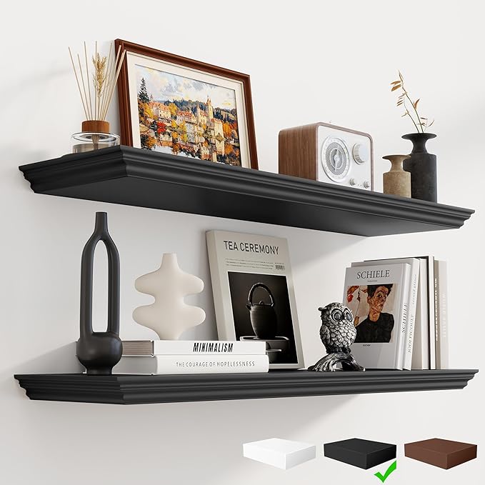Fun Memories Floating Shelves 36 Inch Long, 9.3 Inch Deep Classic Crown Molding