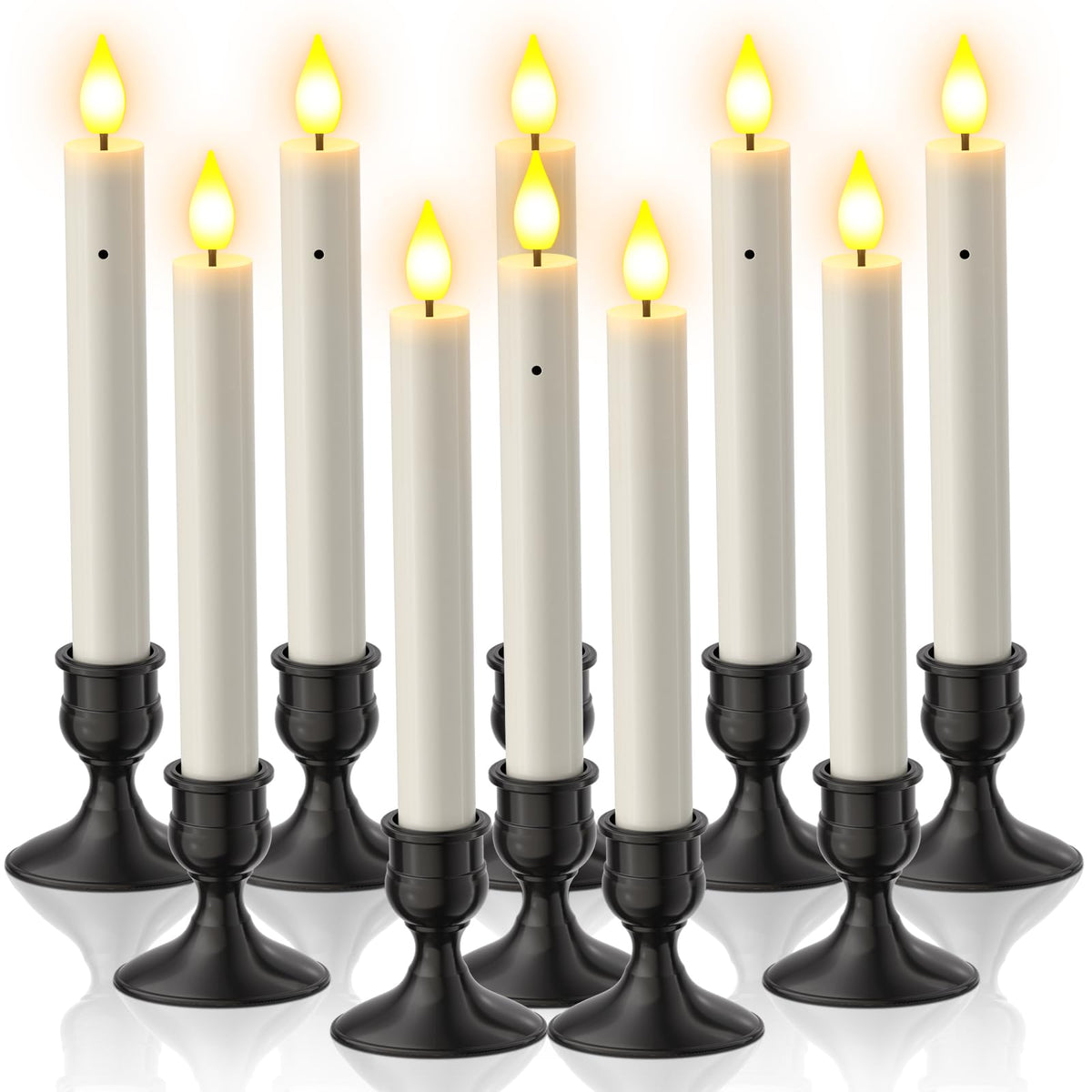 Yme 10 PCS Flameless Taper Candles with Dusk to Dawn Sensor, 7.2" Window Candles Battery Operated with Holders, LED Candle Sticks Christmas Window Lights for Christmas Halloween Holiday Home Decor