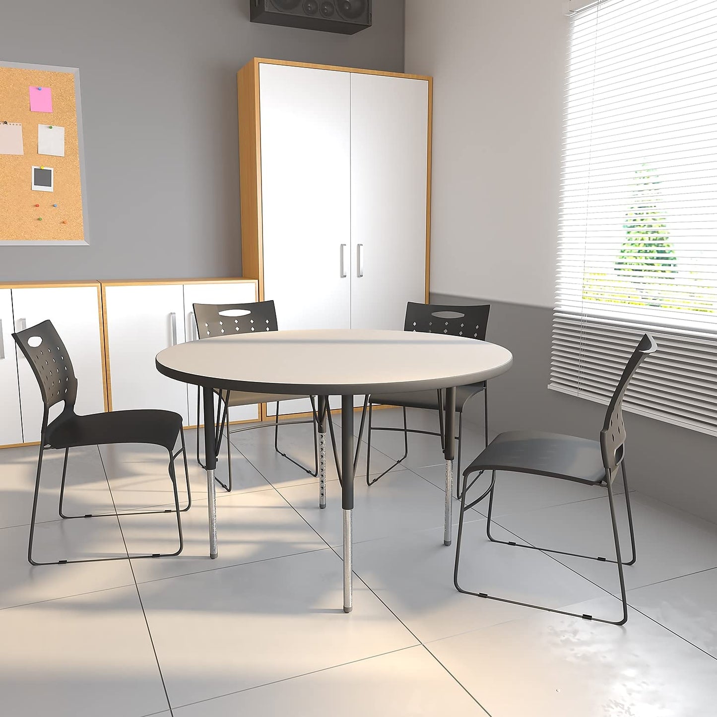 Flash Furniture 48'' Round Grey Thermal Laminate Activity Table - Standard Height Adjustable Legs
