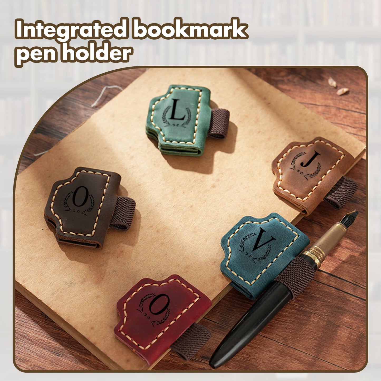 Custom Bygone Mark Bookmark with Pen Holder, 26 Letters Name Initial Personalized Magnetic Leather Bookmark, Gifts for Book Lovers, Readers, Travelers, Leather Book Marks (Blackish Green, H)