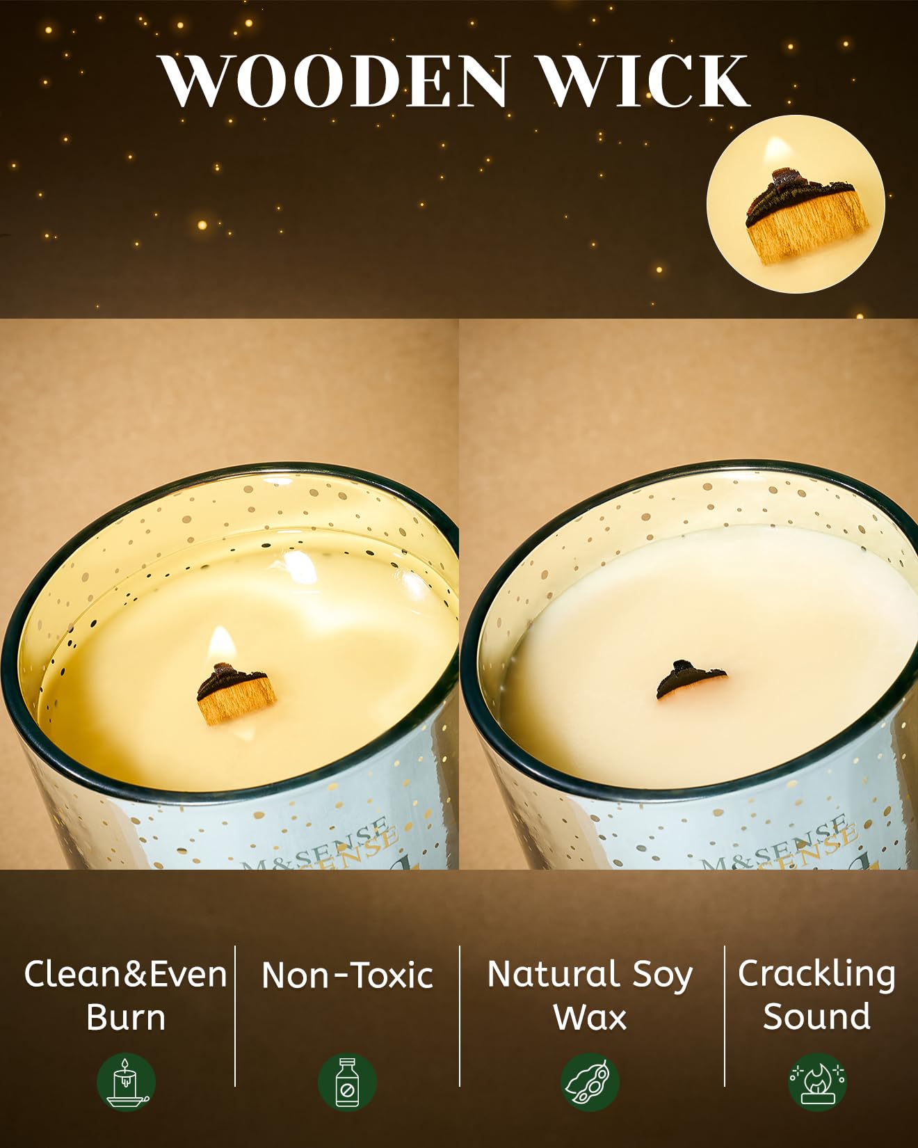 M&SENSE Vanilla Macaroon Wooden Wick Christmas Candle, Large 18oz 100 Hours Long Lasting Burn Time, Natural Soy Wax Non Toxic, Perfect Jar Candle Gifts for Holiday Birthday Celebration