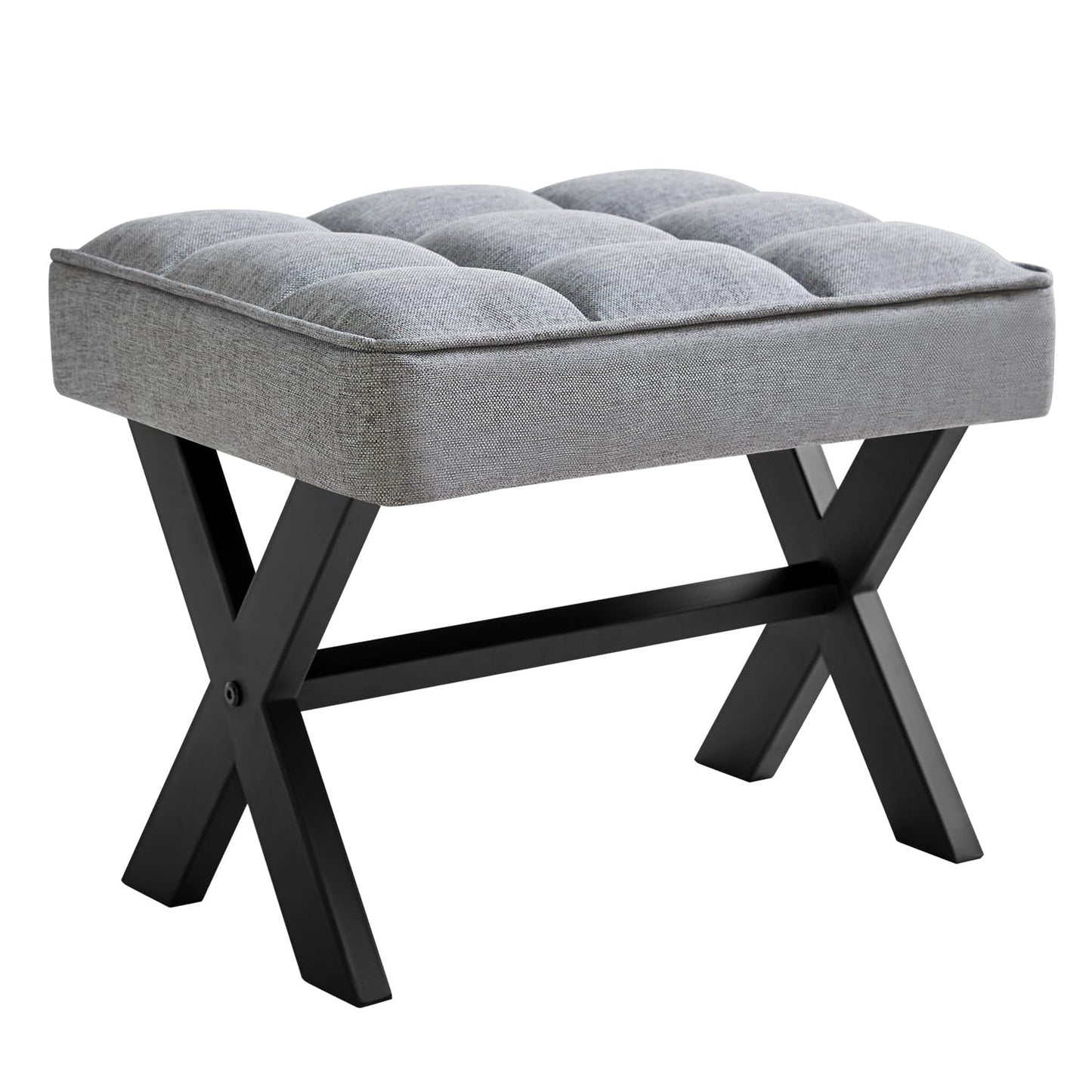 IBUYKE Small 12" H Footrest Stool, Square Linen Foot Stool with Metal X-Leg, Multi-Use as Small Side Table, Step Stool for Living Room, Bedroom, Entryway, Office, Blue Gray WBD011L