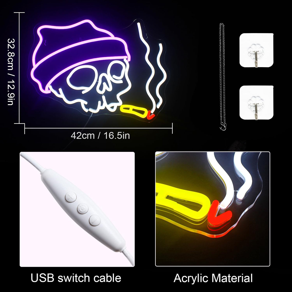 Lucunstar Skull Neon Sign Halloween LED Sign Neon Signs for Wall Decor Adjustable Brightness Halloween Neon Signs Neon Sign For Party Bedroom Wall Decor Home Party Light Decoration