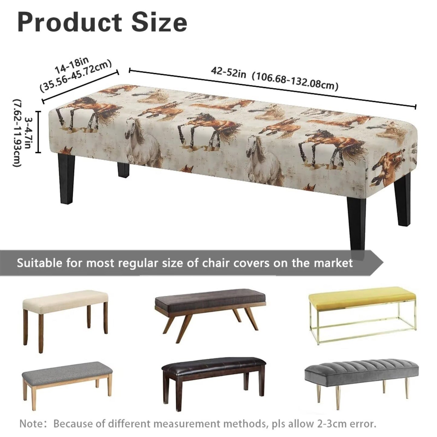 Cugasmaru Horse Dining Bench Covers Seat Cushion Protector Easy to Install Elastic Chair Covers for Dining Room Living Room Kitchen