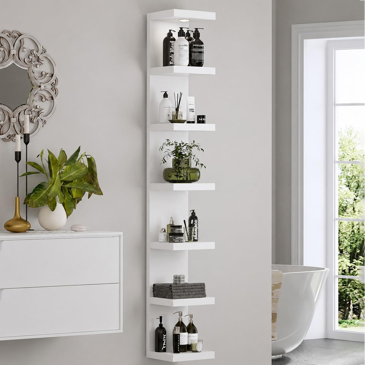 LitaEther Versatile 7 Tier Wall Shelf Unit,White Lack Wall Shelf,Display Floating Shelf with LED Remote Control Light