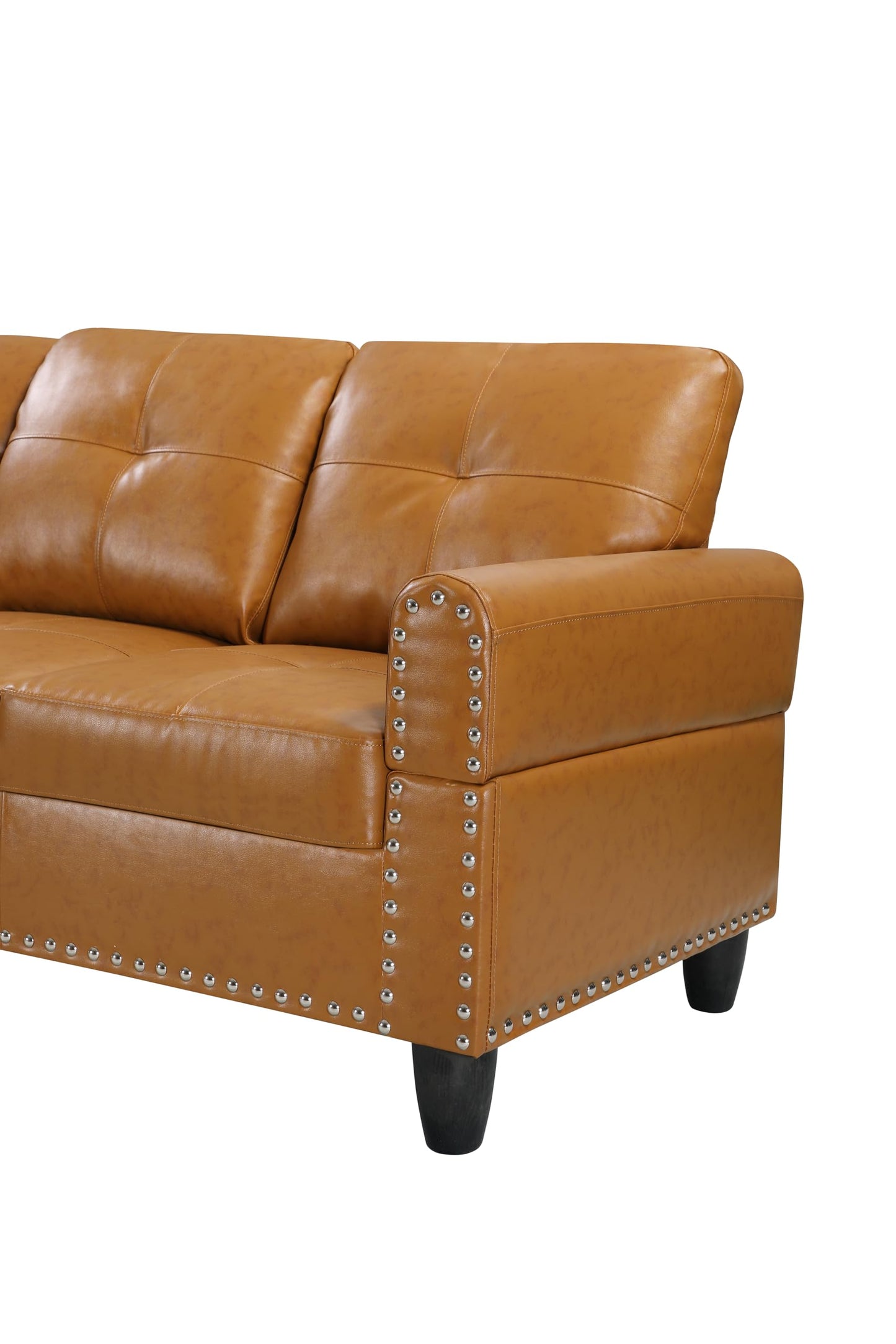 Ball & Cast 98" L Shaped Sectional Couch for Living Room with Chaise&Storage Ottoman,4 Seat Faux Leather Upholstered Modular Sectional Sofa Set 3 PCS W/Cup Holders&Coffee Table,for Home,Office,Ginger
