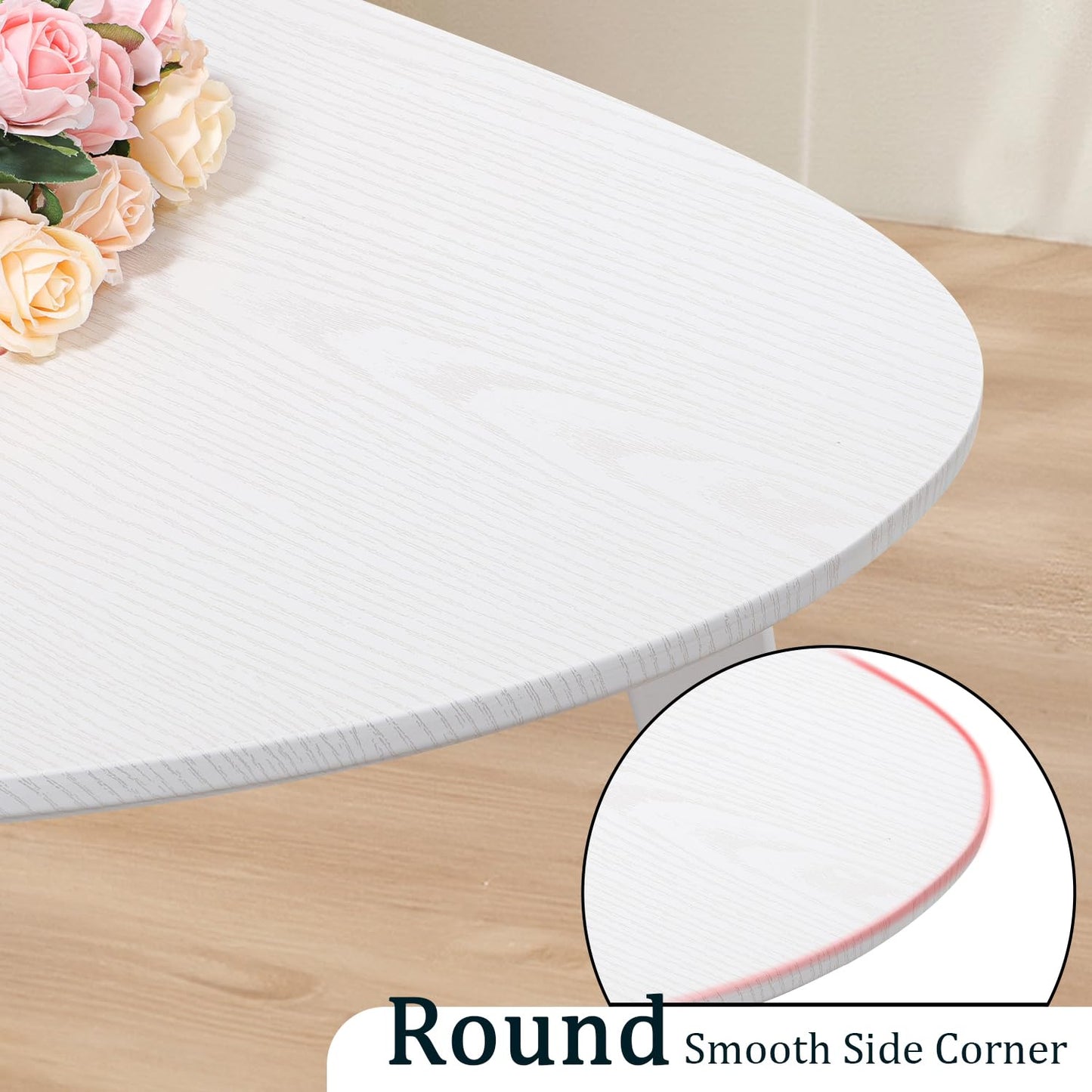 White Oval Coffee Table for Small Space,Mid Century Modern Coffee Table for Living Room, Bedroom 19" D x 34" W x 16" H