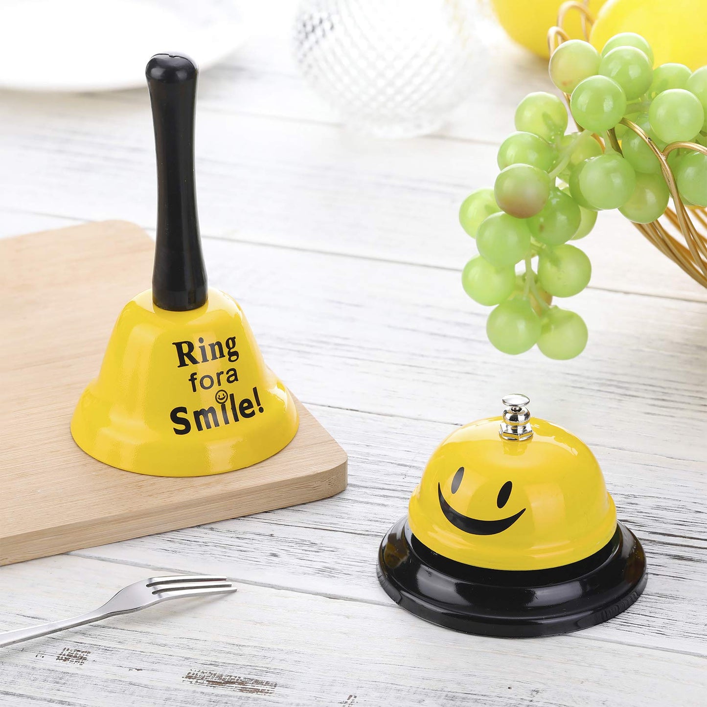 2 Pieces Ring Service Call Bell Smile Hand Ringing Bell for Hotel Counter Reception Restaurant Food Line, Wedding Events,2 Styles (Yellow)