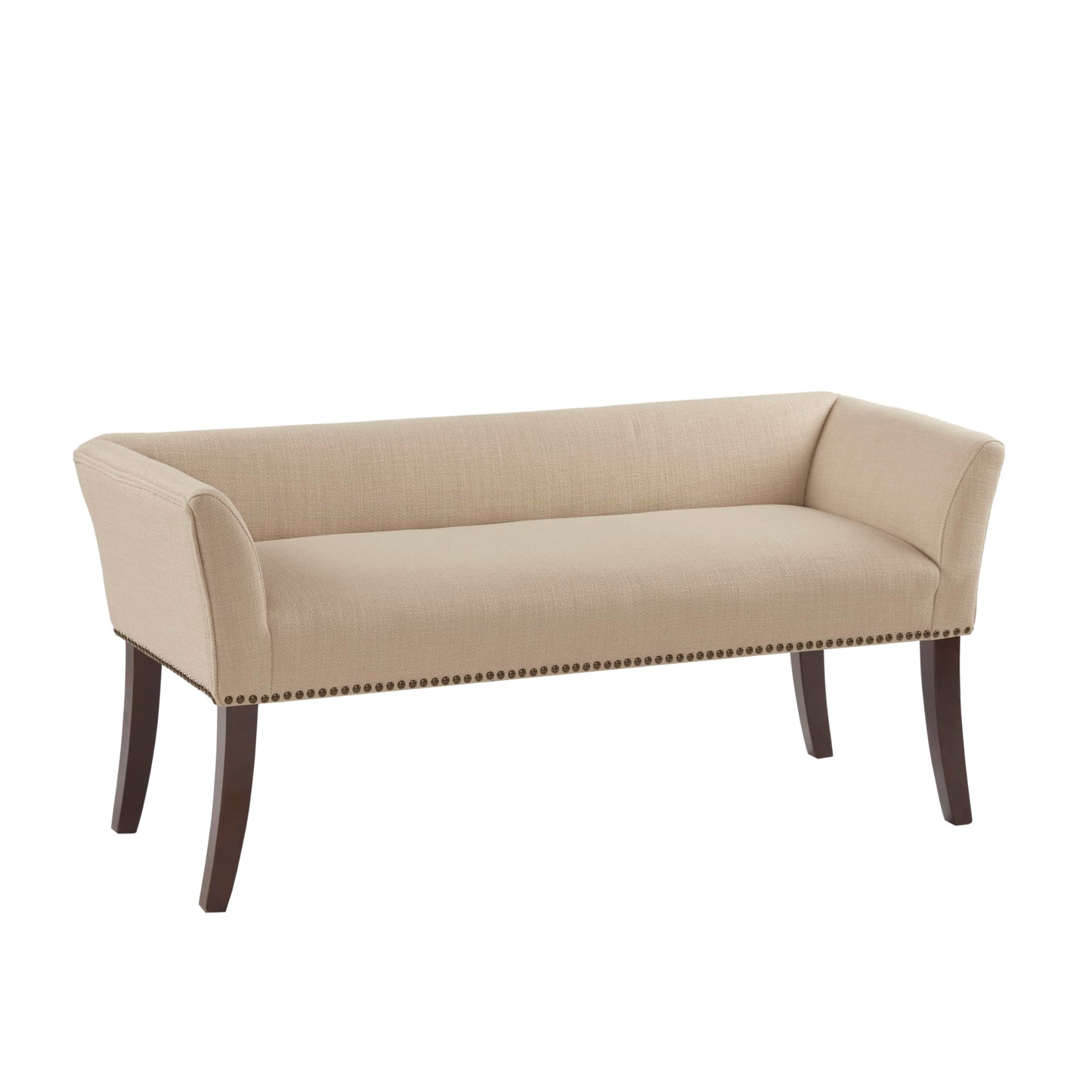 Madison Park Accent Bench, Upholstered with Nailhead Trim, & Padded Seat Entryway Bench Small, End of Bed Bench with Back, 49.5" W x 19.25" D x 23" H, Tan