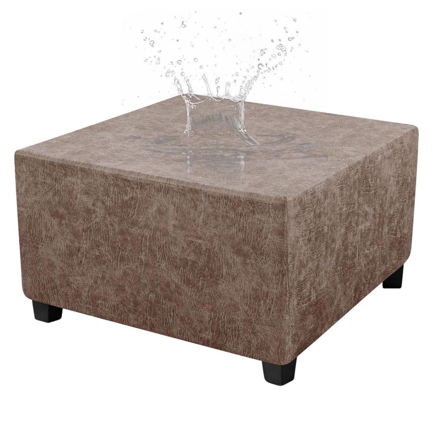HYGPP Faux Leather Ottoman Cover Rectangle Ottoman Slipcover Waterproof Storage Ottoman Cover Stretch Non Slip Living Room Furniture Protector-Brown-Large(Camel,Large)