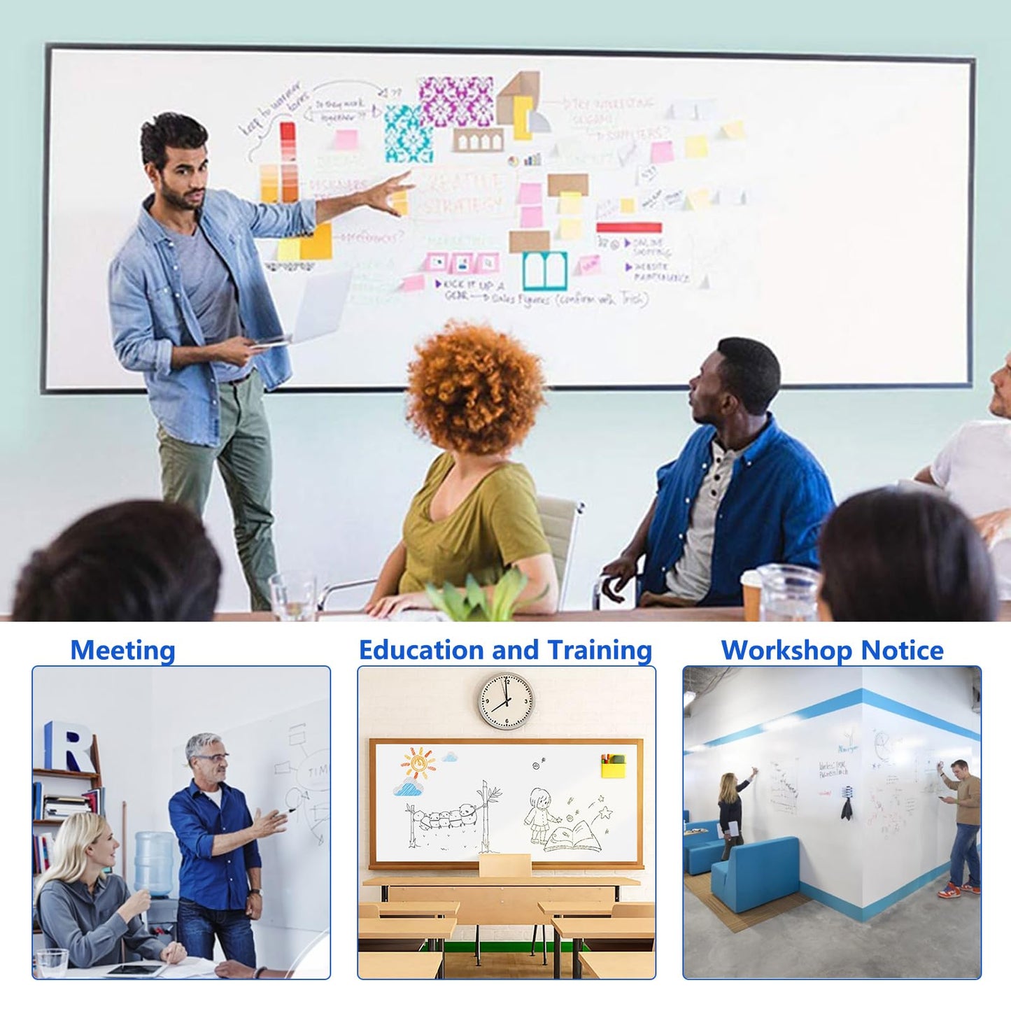 Self-Adhesive Dry Erase Whiteboard Sticker, 31.50" x 15.75" Magnetic Receptive White Board Wall Film, No Ghosting, Easy Write & Clean | Peel & Stick for Office, Home & Classroom,Incl. Accessories
