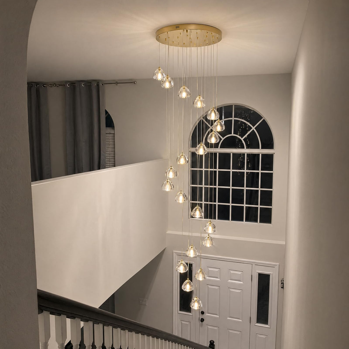 20 Light Modern Crystal Chandelier 141" Long Gold LED Lighting for High Ceiling Foyer Living Room Entryway Staircase