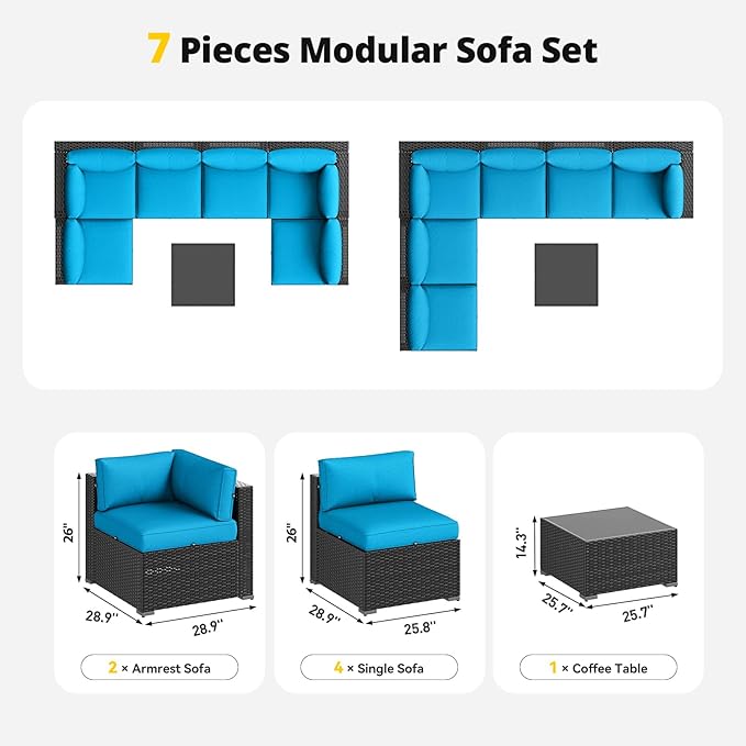 Aoxun Patio Furniture Set with Umbrella, 8 Piece Outdoor Sectional Sofas