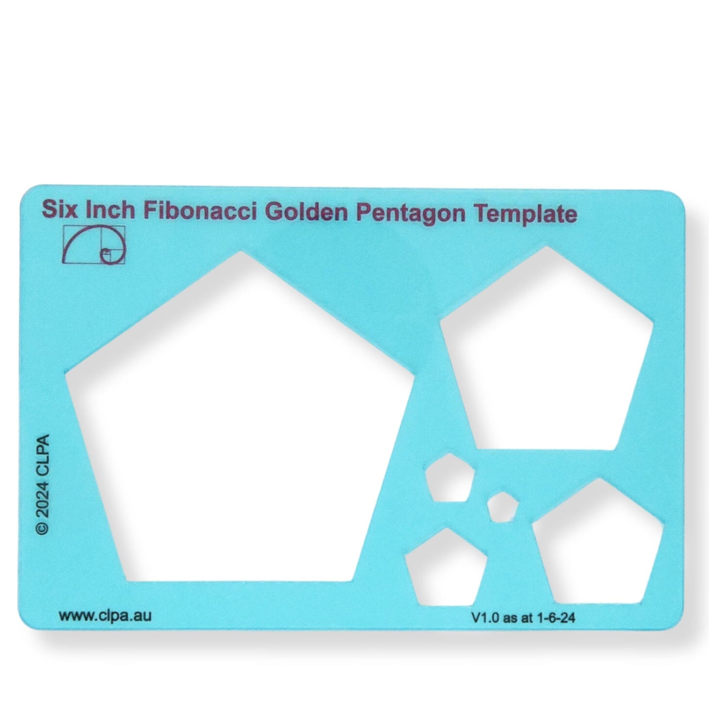 6" Pentagon Stencil Template — Golden Ratio Tool for Drawing — Fibonacci Template — Geometric Stencil for Art, Drafting and Quilting — Clear PETG — Made in Australia