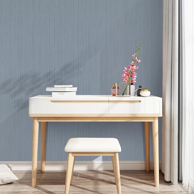 Grasscloth Peel and Stick Wallpaper Grey Blue 15.74" X 118.11" Fabric Textured